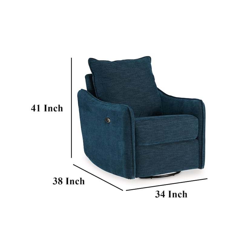 Bradley Swivel Power Recliner Chair, Dark Blue Polyester, Pillow Back