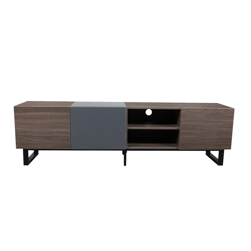Modern TV with 3 Cabinets Open Shelves, Media Console Table for TVs Up to 80'', Entertainment Center with Drop Down Door