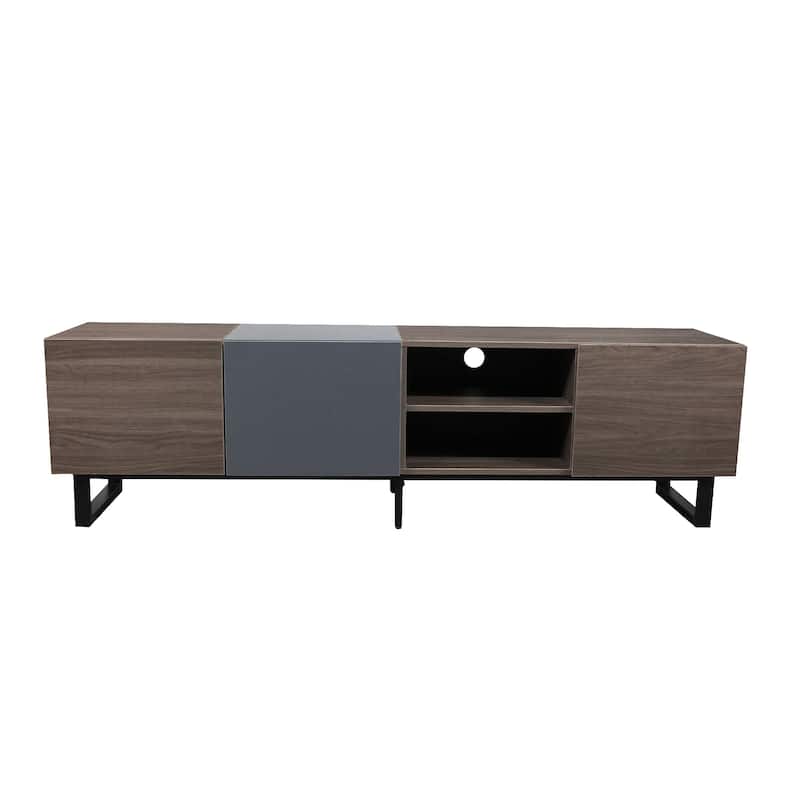 TV Stand with 3 Cabinets and Open Shelves, Media Console Table with Cord Holes, Entertainment Center with Drop Down Door