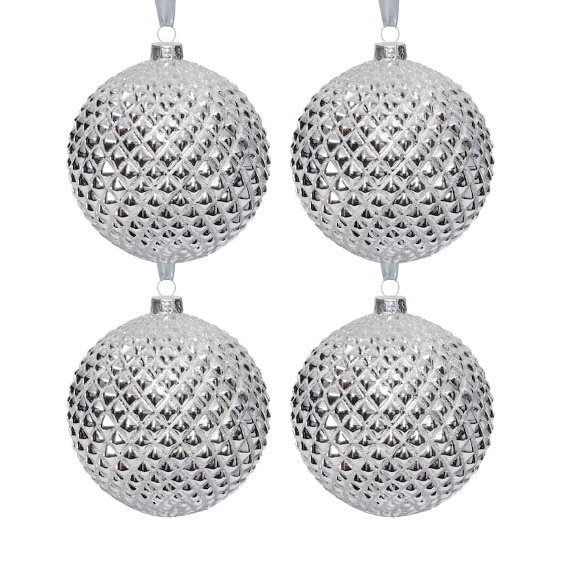 4-Piece Set Metallic 4.75" Glass Ball Christmas Ornaments