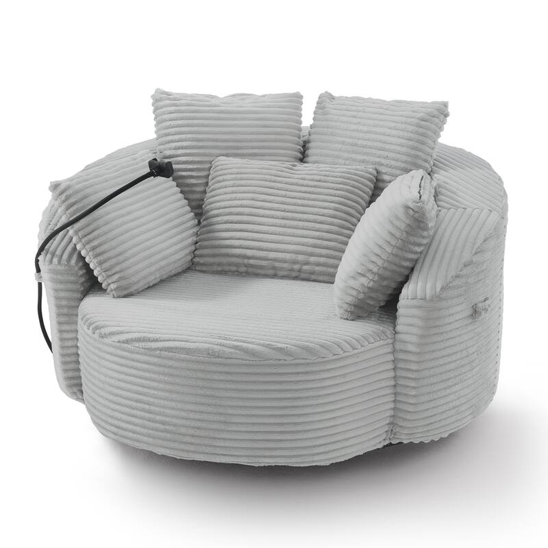 GDFStudio - 360° Swivel 55.9" Corduroy Upholstered Barrel Accent Chair