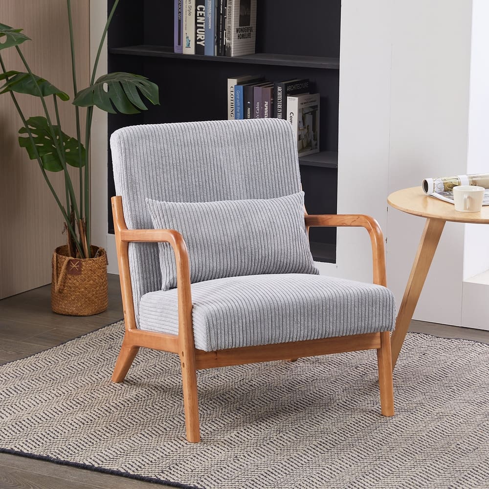 Homefun Corduroy Upholstered Mid-Century Modern Wood Frame Single Armchair for Living Room