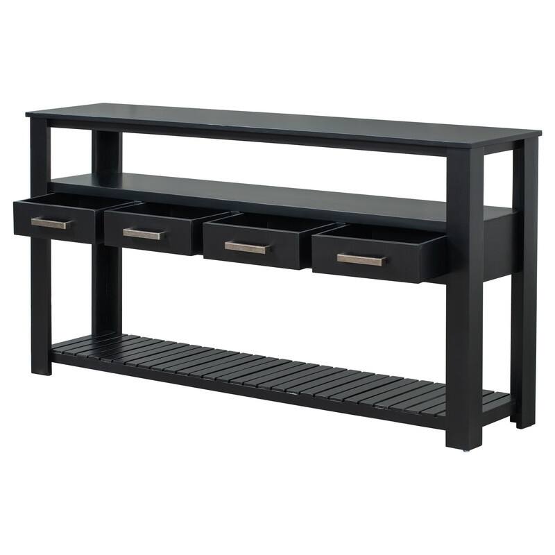 Modern 62'' Console Table Sofa Entryway Table with 4 Drawers and 2 Shelves, Wood Kitchen Buffet Cabinet Sideboard, Accent Table