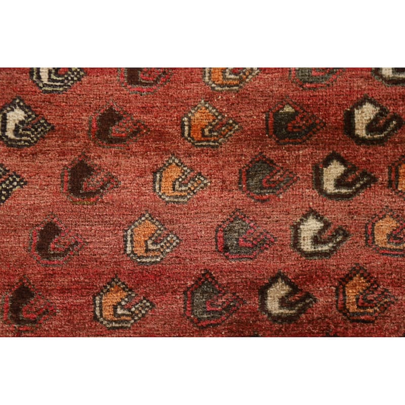 Geometric Afshar Persian Vintage Area Rug Hand-Knotted Wool Carpet - 4'11"x 7'10"