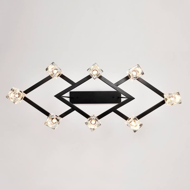 Modern Industrial Style 8-Light Pendant Light, Matte Black Crystal Chandelier, for Dining Room Kitchen and Living Room