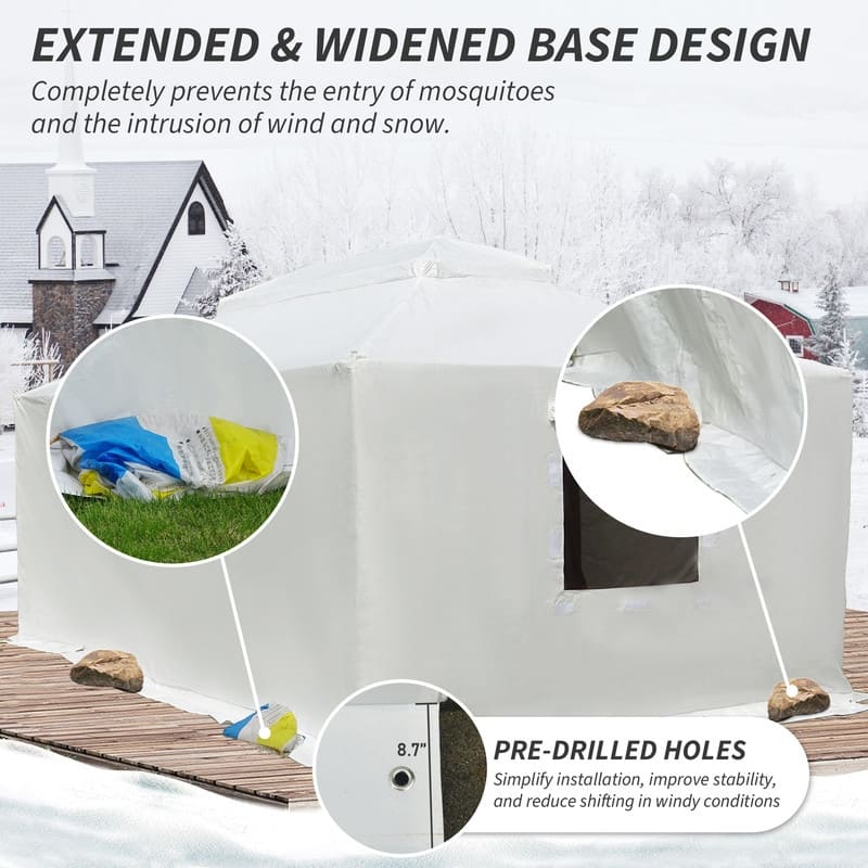 Domi 8' x 8' Universal Winter Gazebo Cover, All Season Waterproof Enclosed Cover with Sidewalls & Ventilated Mesh Windows, White