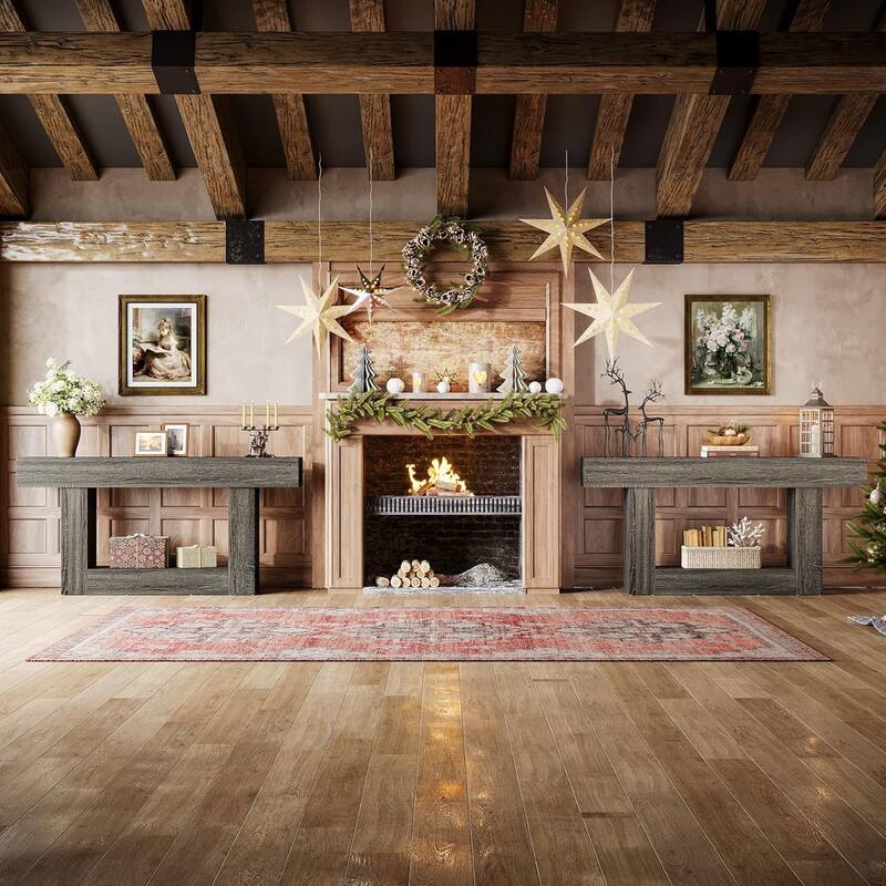 63 Inches Console Table, Farmhouse 2 Tiers Entryway Table, Sofa Table Behind Couch