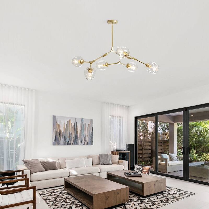 Bella Depot Modern Adjustable Chandelier Gold Pendant with Clear Glass Shades