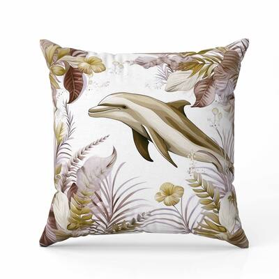 Dolphin Haven Indoor/Outdoor Reversible Throw Pillow Brown and Olive