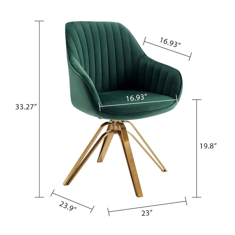 HomeRoots 23" Green Velvet And Gold Swivel Arm Chair - 23