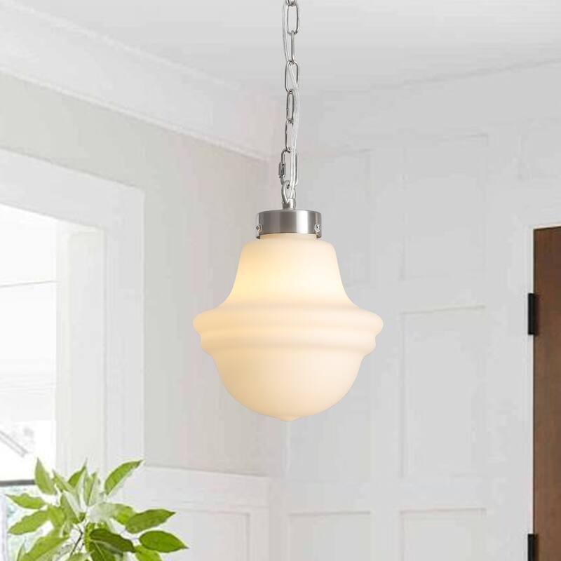 1- Light 8.26'' Wide Dimmable White Milk Glass Pendant - Sandnickel