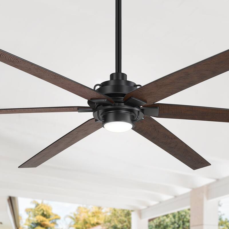 72 Inches Large Integrated Ceiling Fan with LED Light and Remote - Black with 6 Blades