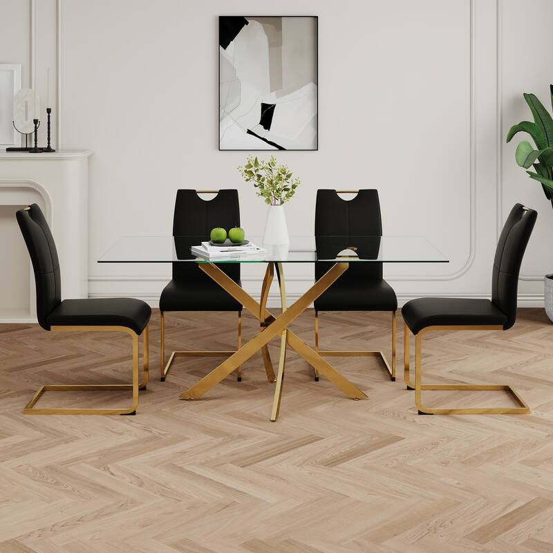 Modern Set of 4 Dining Chairs with Leather Cushioned Seat, Chrome Metal Legs, for Dining Room, Living Room, and Bedroom