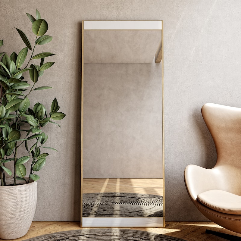 Lina Modern Floor Mirror Gold with Marble - 70"H x 28"W x 2"D