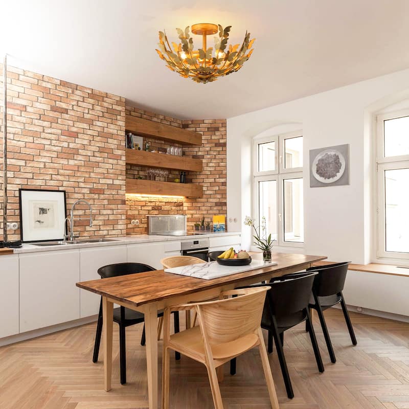 Antique Gold Butterfly Bowl 4-Light Semi Flush Mount Ceiling Light - 17.7"Wx10.4"H