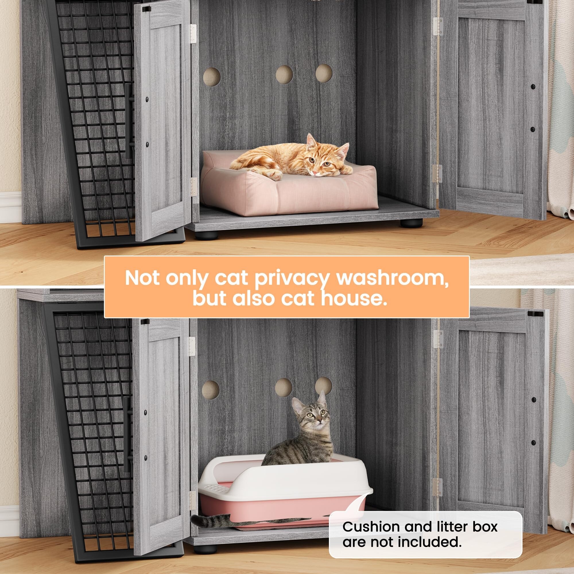 Modern Double Layer Cat Litter Box Enclosure Hidden Cat Litter Box Antique Oak