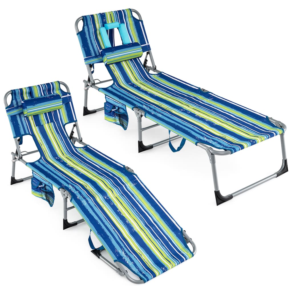Gymax 2PCS Tanning ChairPortable Chaise Lounge Chair w/4-Position