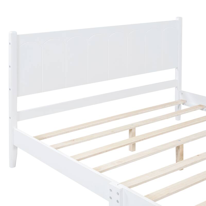 Wood Platform Bed Frame, Retro Style Bed with Rectangular Headboard