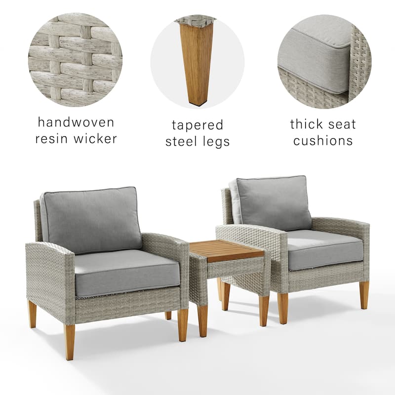 Crosley Capella 3Pc Outdoor Wicker Chair Set