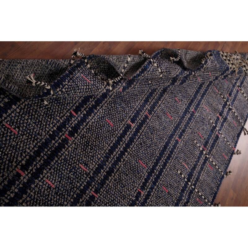 Navy Blue Moroccan Oriental Area Rug Handmade Wool Carpet - 5'11"x 9'10"