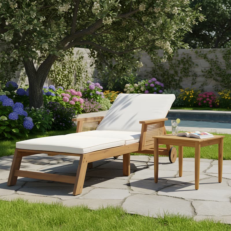 Christopher Knight Home - Kito Outdoor Acacia Wood Adjustable Chaise Lounge Set with 20" Square Slatted Side Table