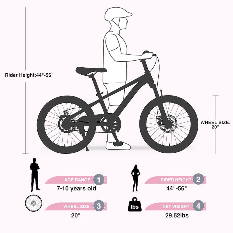 Mountain Cycling Bike 20 Inch Road Bicycle, Steel Single Speed Bikewith Dual Disc Brakes and Suspension Fork for Kids & Teens