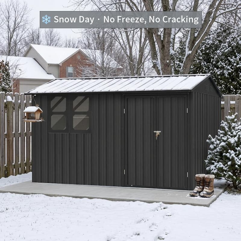 12x10 ft Metal garden sheds outdoor storage sheds black with window with Goods Shelves