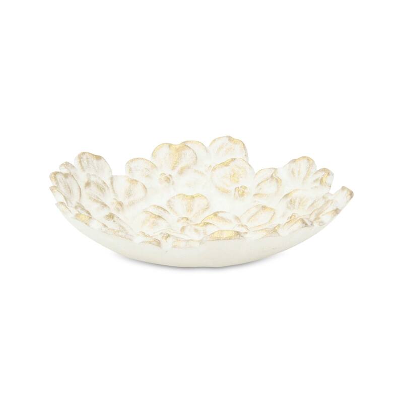Khilov Flower White and Gold Round Cast Iron Dish