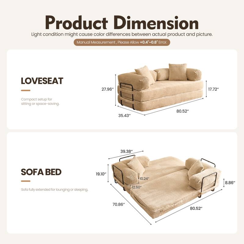 OVIOS Supreme Soft Fluffy Loveseat Sleeper Sofa