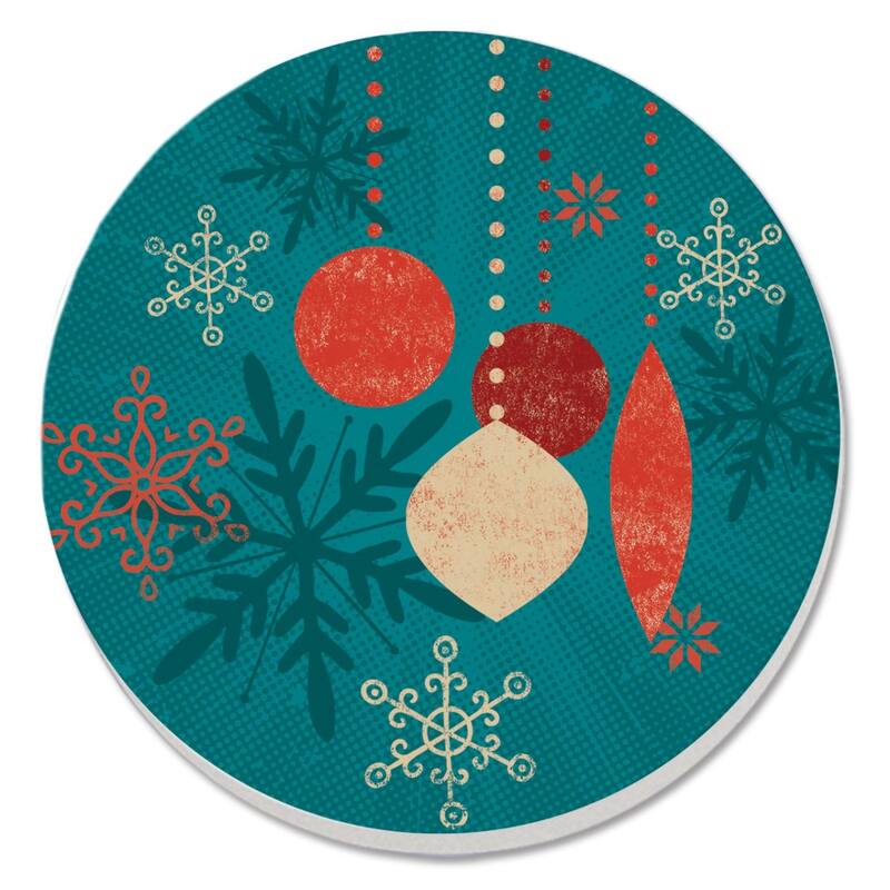 Retro Ornaments 4 Pack Absorbent Stone Coaster with Protective Cork Backing Made in The USA 4" Round, Easily Wipes Clean - Multi