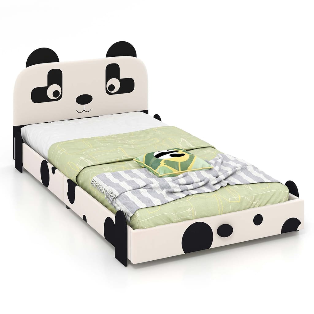 Costway Twin Size Kids Bed Toddler Upholstered Low Profile Bed Frame