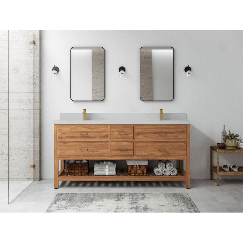 Willow Collections 72 in. W x 22 in. D Parker Solid Teak Double Sink Bathroom Vanity with Countertop