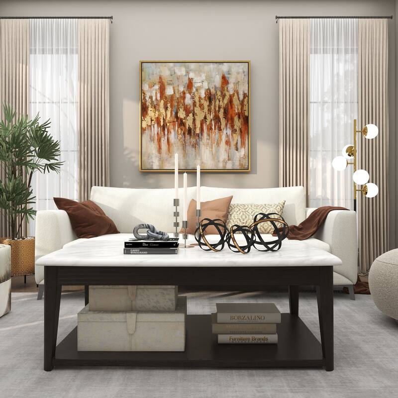 Canvas Abstract Living Room Framed Wall Art with Gold Frame - Gold - Roche River Decor