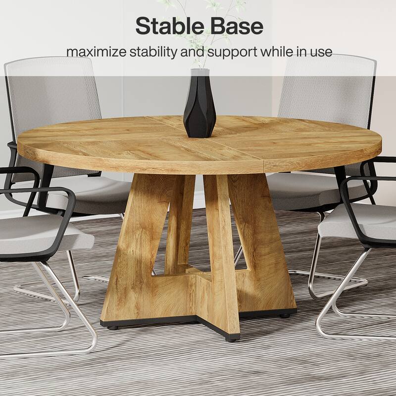 47-inch Round Conference Table for 4-6 People, Wooden Meeting Room Table