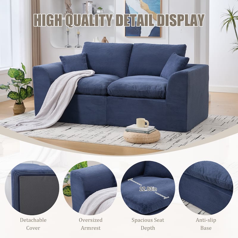 Ergonomic Corduroy Cloud Couch Modular Loveseat Sofa with Curved Armrests, High-Density Foam Support and Detachable Covers