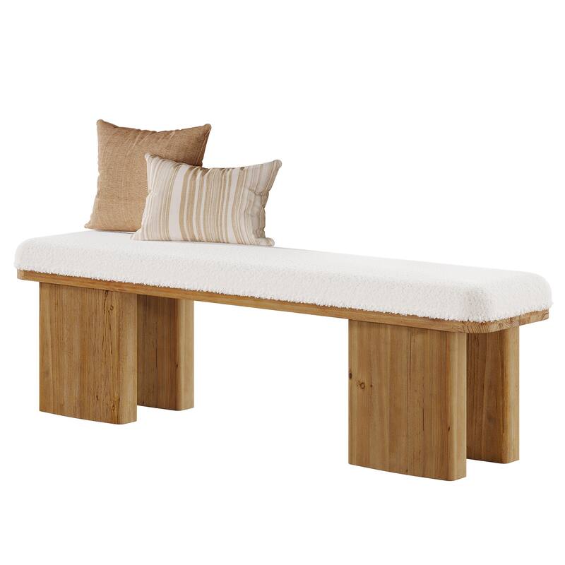 59.05-Inch Solid Wood Bench, Modern Upholstered End of Bed Bench