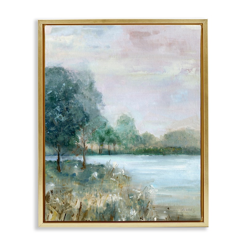 Stupell Serene Riverside View Framed Floater Canvas Wall Art Design By Sally Swatland - 25 x 31 - Gold