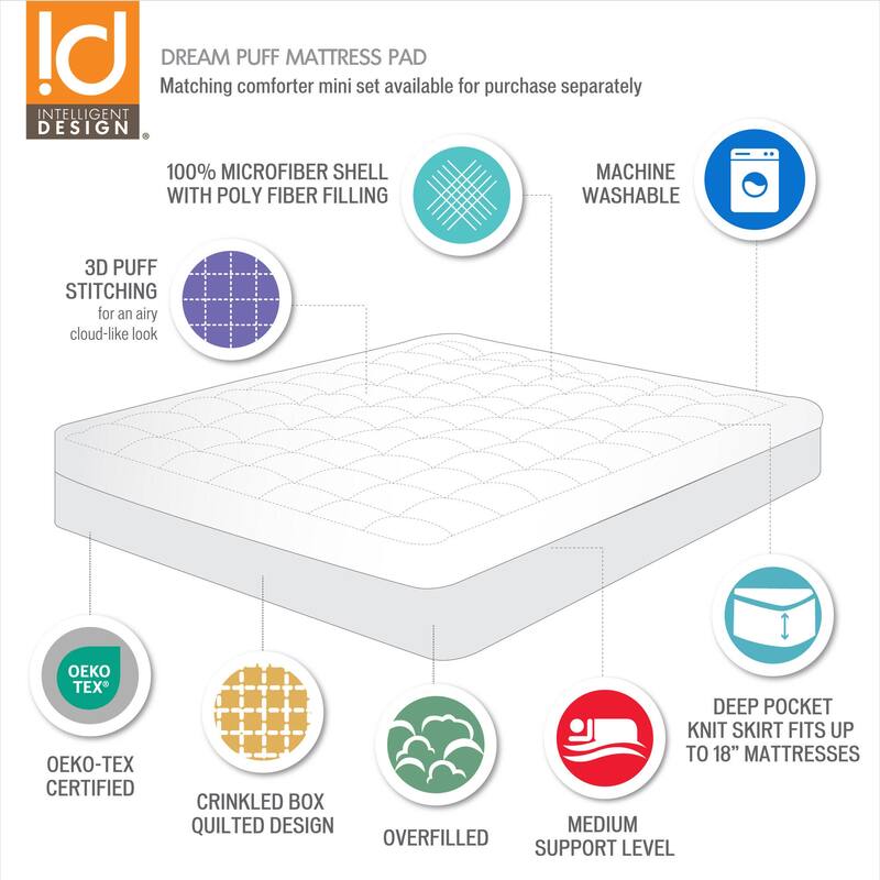 Intelligent Design Dream Puff Overfilled Down Alternative Mattress Pad - White