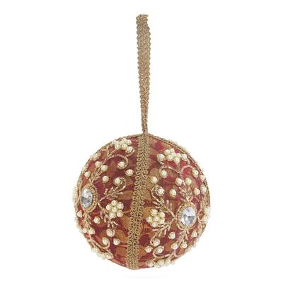 Sevita Red and Gold Rococo Pearl Handcrafted Globe Ornament, Set of 4 - 8" x 4.5" x 4.5"