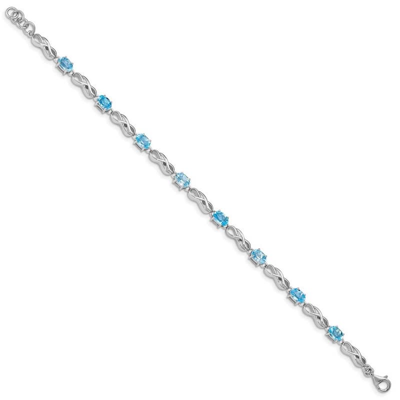 Curata 925 Sterling Silver 7" 4mm Genuine Blue Topaz Double Infinity Bracelet