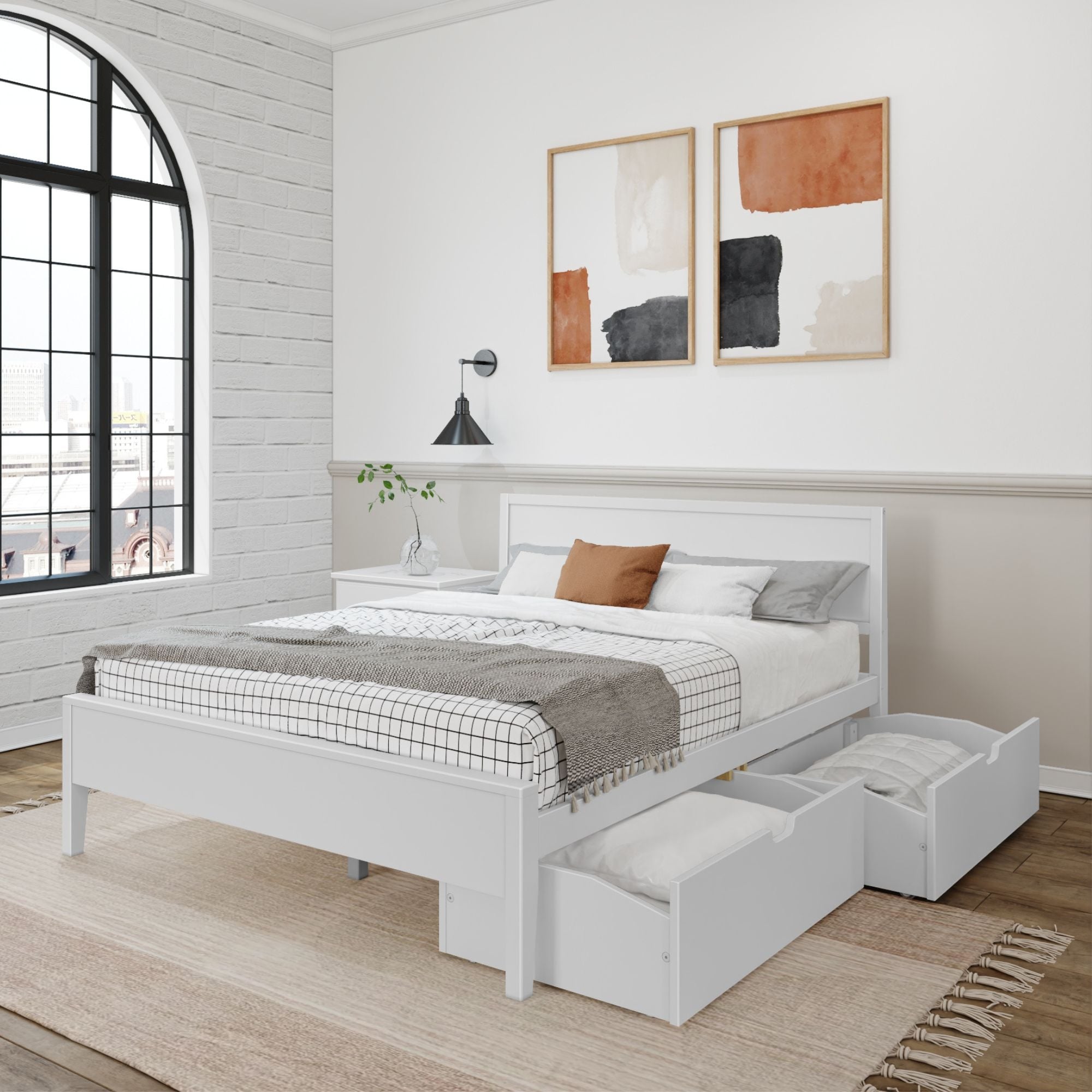 Queen-Size Bed with Panel Headboard and Storage Drawers