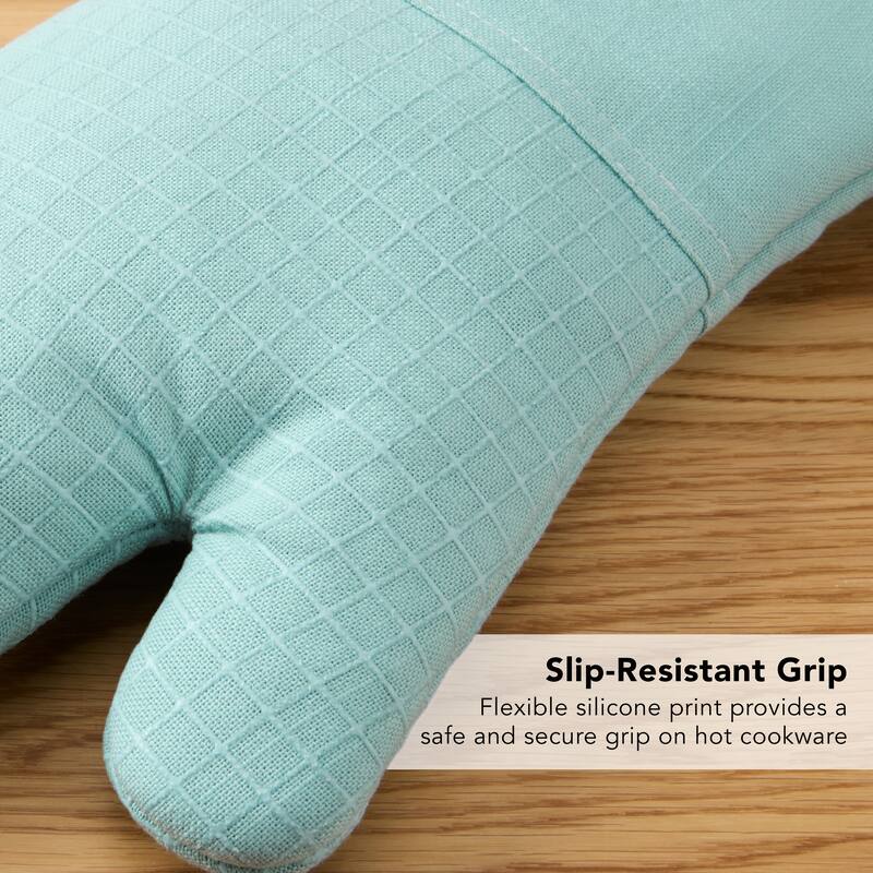 KITCHENAID Gourmet Series Gridlines Oven Mitts 2-Pack Set, Heat Resistant up to 600°F, Soft Silicone Grip, Magnetic Cuff