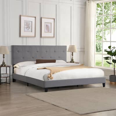 Gray King Size Upholstered Platform Bed Frame