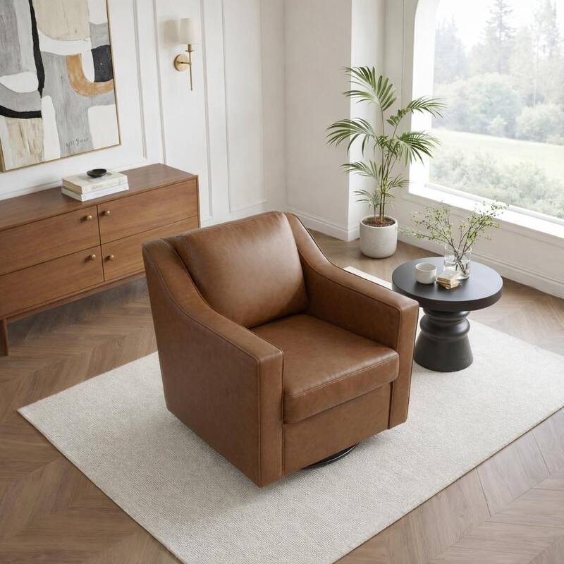 30'' W Vegan Leather/ Chenille Swivel Accent Chair
