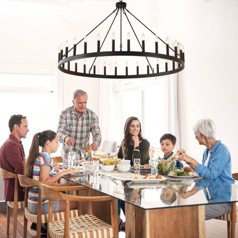 Large Round Classic Chandeliers Modern Farmhouse Chandelier Black Light Fixture