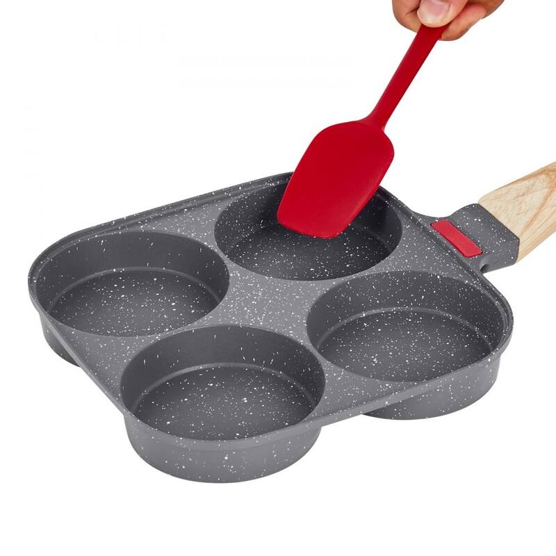 Black Aluminum Egg Pan 4-Hole with Maifan Stone Coating and Lid - 14.69 x 7.48 x 2.09 in