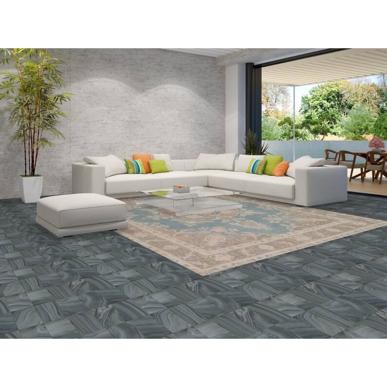 Hand Knotted Oriental 100% Wool Carpet Traditional Floral Navy Blue & Blues Tabriz Area Rug - 13' 0'' X 9' 8''