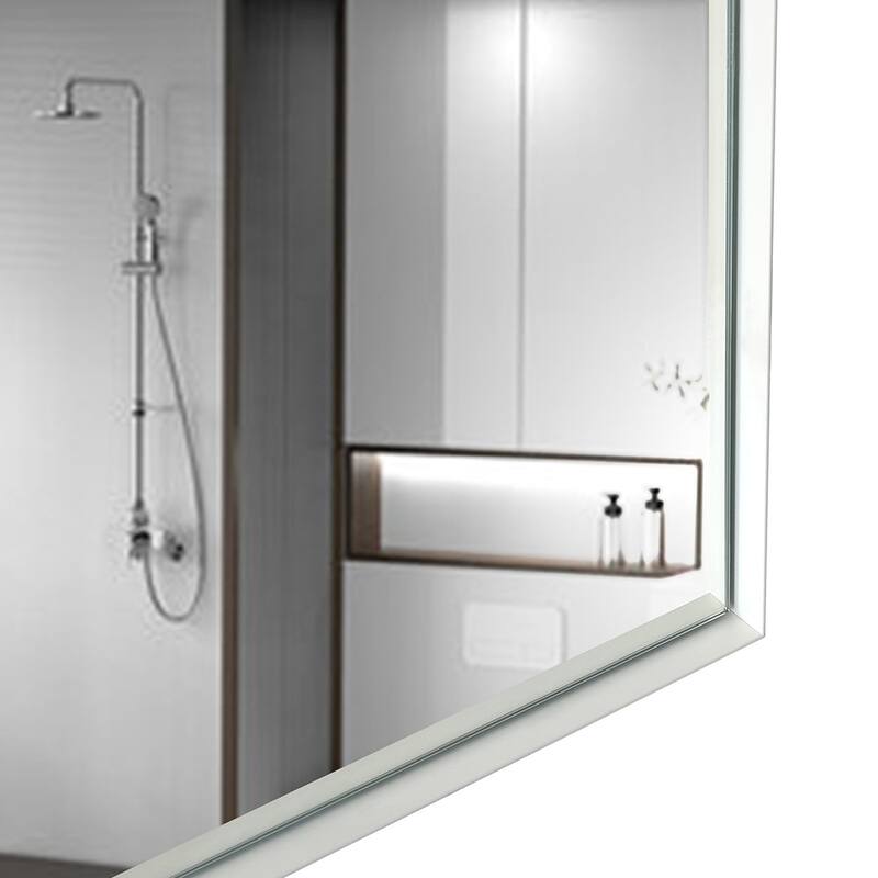 Glossy Black Rounded Corner Rectangle Bathroom Mirror