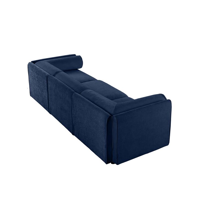 Modern 3 Deep Seat Modular Sofa with Storage, Cylindrical Backrest & Armrests