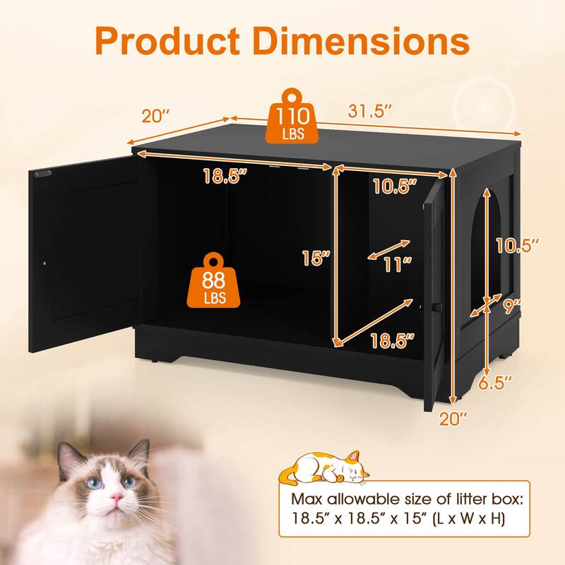 Costway Cat Litter Box Enclosure Furniture with Double Doors Divider - See Details